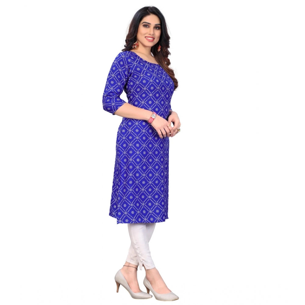 Generic Women's Casual 3/4th Sleeve Bandhani Printed Crepe Kurti (Blue)