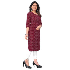 Generic Women's Casual 3/4th Sleeve Bandhani Printed Crepe Kurti (Maroon)