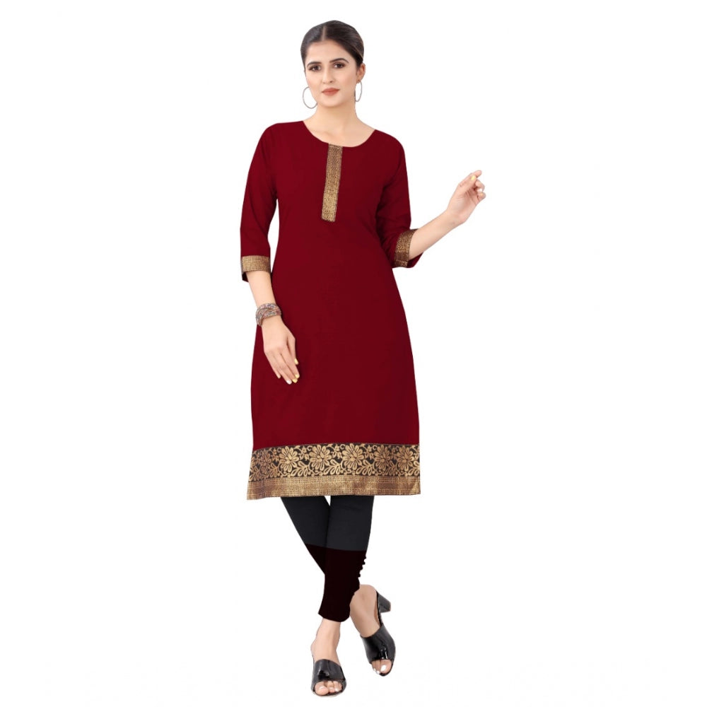 Generic Women's Casual 3/4th Sleeve Soild Cotton Kurti (Maroon)