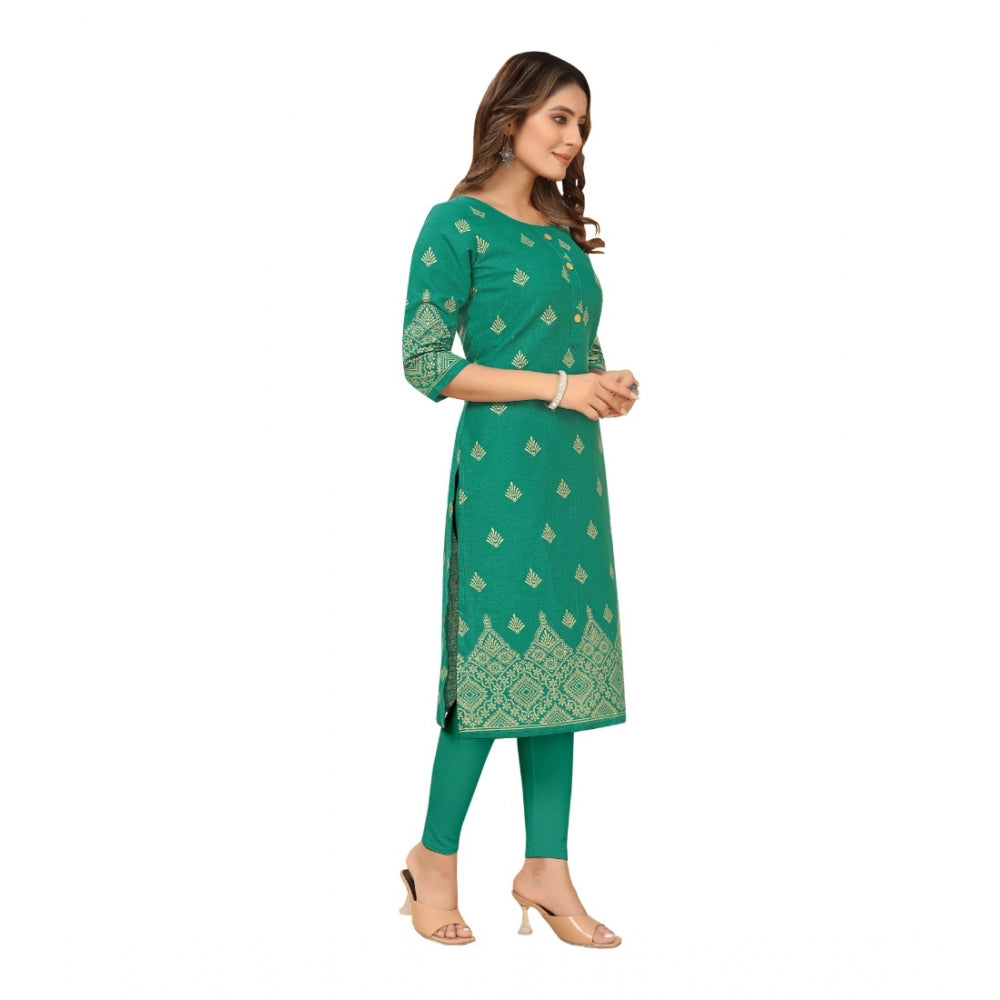 Generic Women's Casual 3/4th Sleeve Foil Gold Printed Ruby Cotton Kurti (Green)