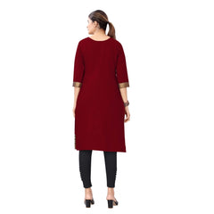 Generic Women's Casual 3/4th Sleeve Solid Cotton Kurti (Maroon)