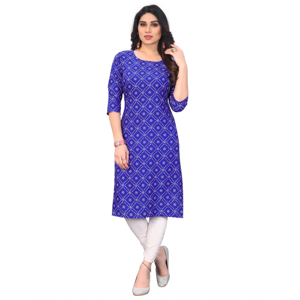 Generic Women's Casual 3/4th Sleeve Bandhani Printed Crepe Kurti (Blue)