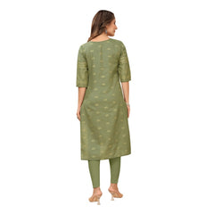 Generic Women's Casual 3/4th Sleeve Foil Gold Printed Ruby Cotton Kurti (Green)