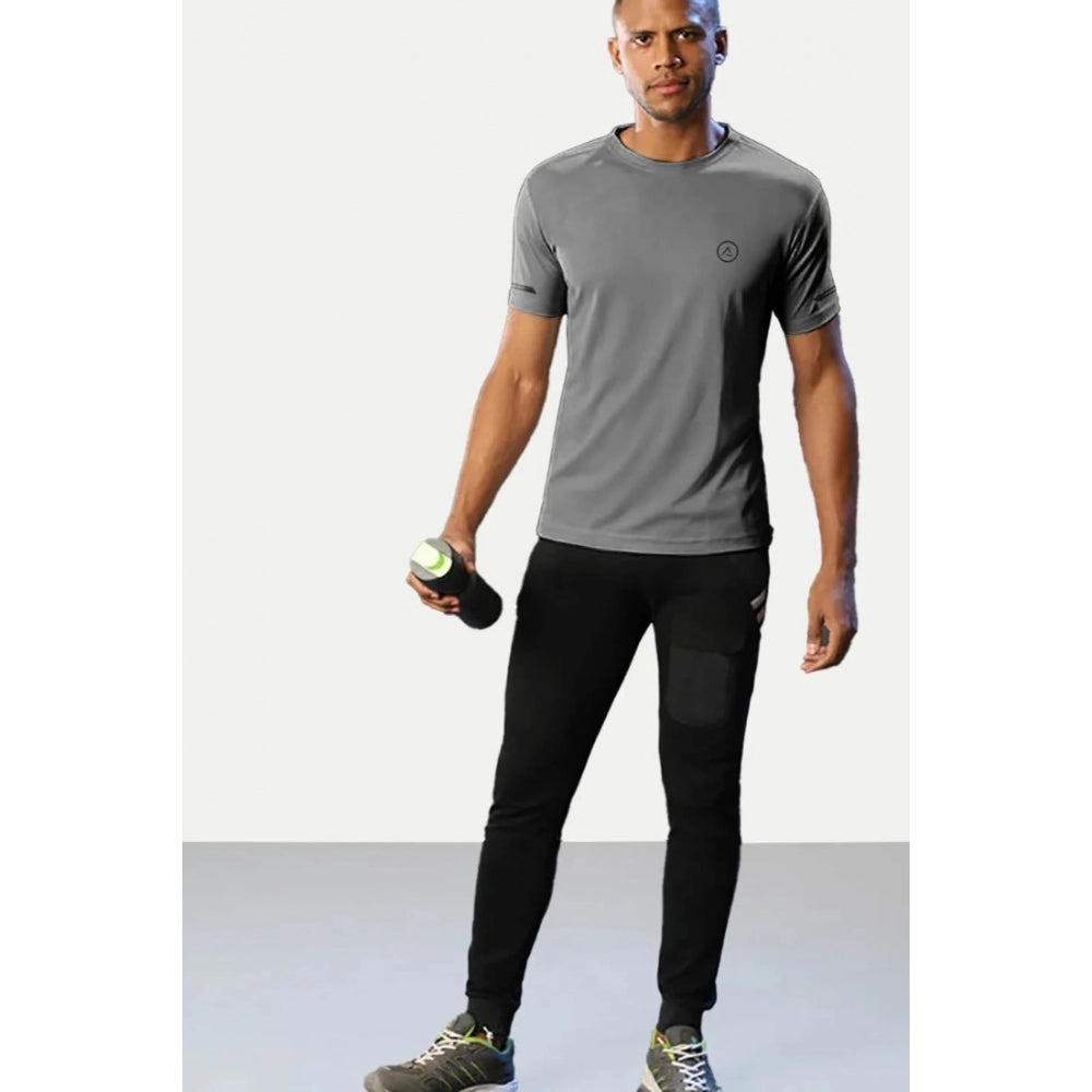 Generic Men's Casual Half sleeve Solid Polyester Crew Neck T-shirt (Grey)