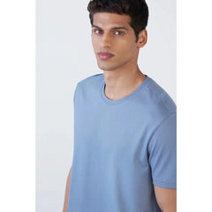 Generic Men's Casual Half sleeve Solid Polyester Crew Neck T-shirt (Light Blue)