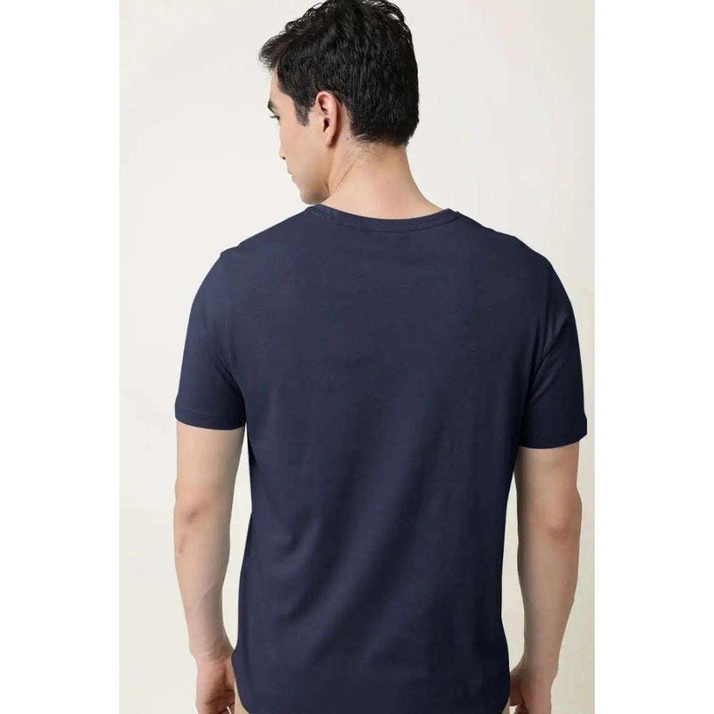 Generic Men's Casual Half sleeve Solid Cotton V Neck T-shirt (Navy)