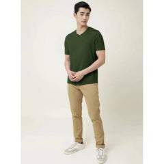 Generic Men's Casual Half sleeve Solid Cotton V Neck T-shirt (Olive)