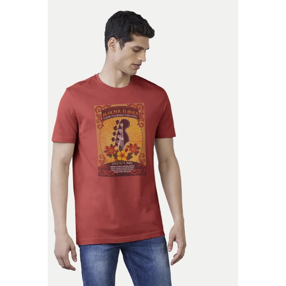 Generisches Herren-T-Shirt mit halblangen Ärmeln und Rundhalsausschnitt aus Polyester mit Aufdruck (Rot)