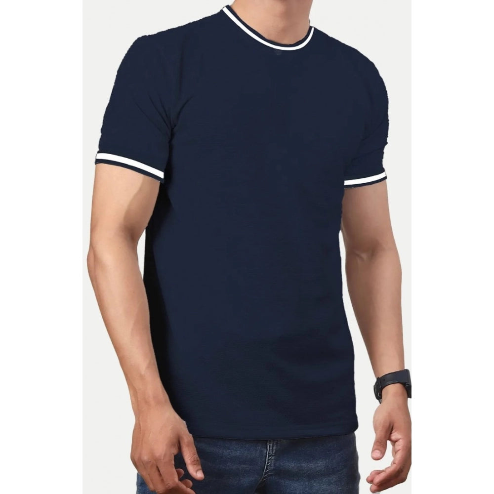 Generic Men's Casual Half sleeve Solid Polyester Crew Neck T-shirt (Navy)