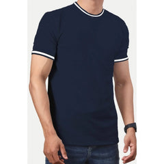 Generisches Herren-T-Shirt aus legerem, halbarmigem, einfarbigem Polyester mit Rundhalsausschnitt (Marineblau)