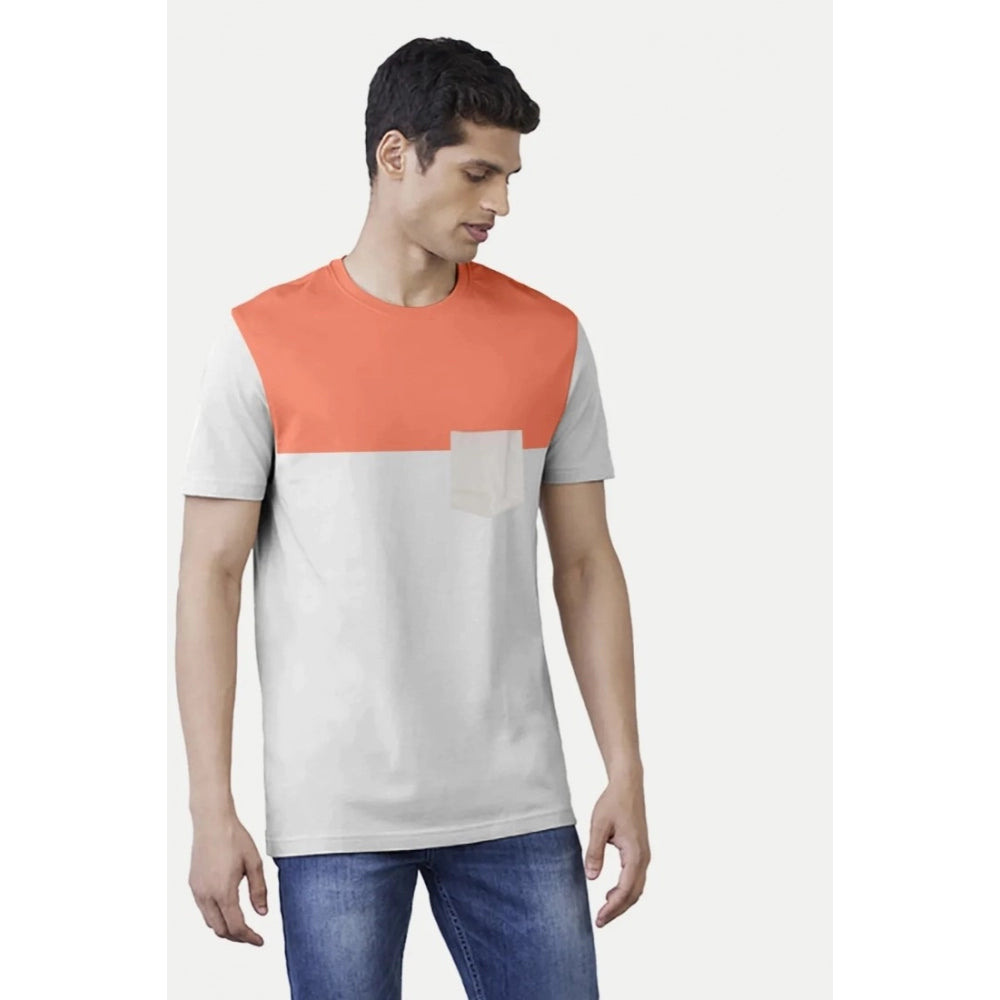 Generic Men's Casual Half sleeve Solid Cotton Round Neck T-shirt (Beige)