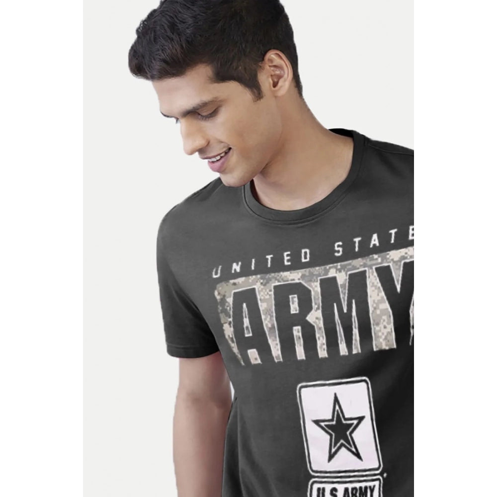 Generic Men's Casual Half sleeve Printed Cotton Round Neck T-shirt (Dark Grey)