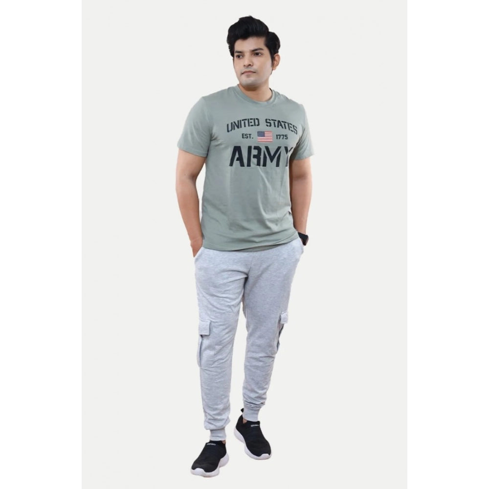 Generic Men's Casual Half sleeve Printed Cotton Crew Neck T-shirt (Grey)