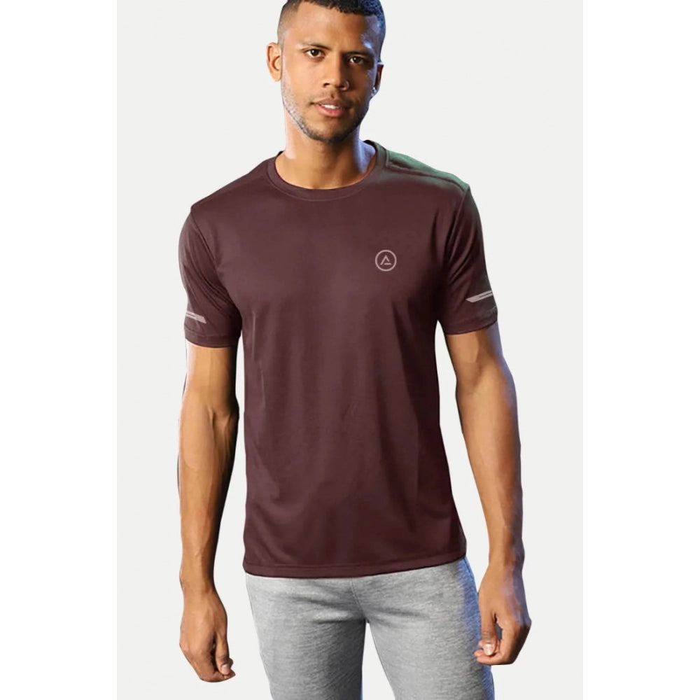 Generic Men's Casual Half sleeve Solid Polyester Crew Neck T-shirt (Maroon)