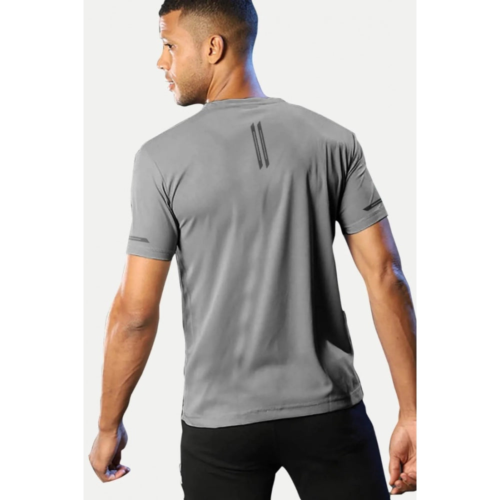 Generisches Herren-T-Shirt aus legerem, halbarmigem, einfarbigem Polyester mit Rundhalsausschnitt (Grau)