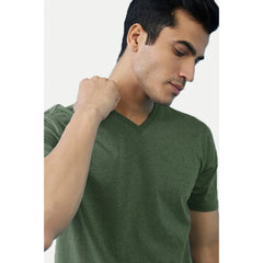 Generic Men's Casual Half sleeve Solid Cotton V Neck T-shirt (Green)