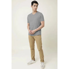 Generic Men's Casual Half sleeve Solid Cotton V Neck T-shirt (Grey Melange)