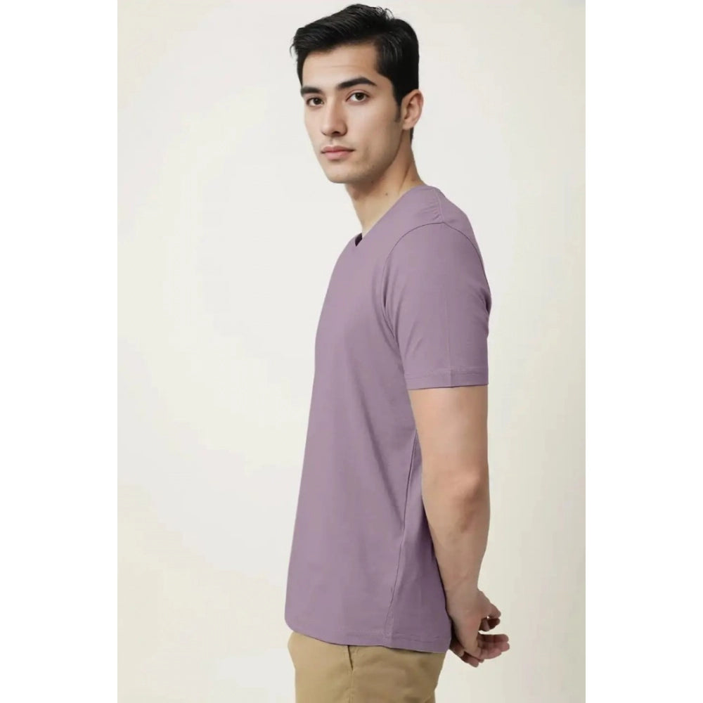 Generic Men's Casual Half sleeve Solid Cotton V Neck T-shirt (Lavender)