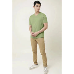 Generic Men's Casual Half sleeve Solid Cotton V Neck T-shirt (Pista)