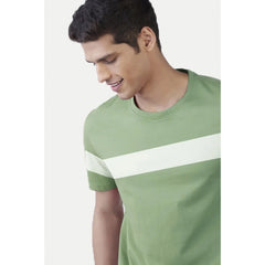 Generic Men's Casual Half sleeve Stripped Cotton Crew Neck T-shirt (Light Green)