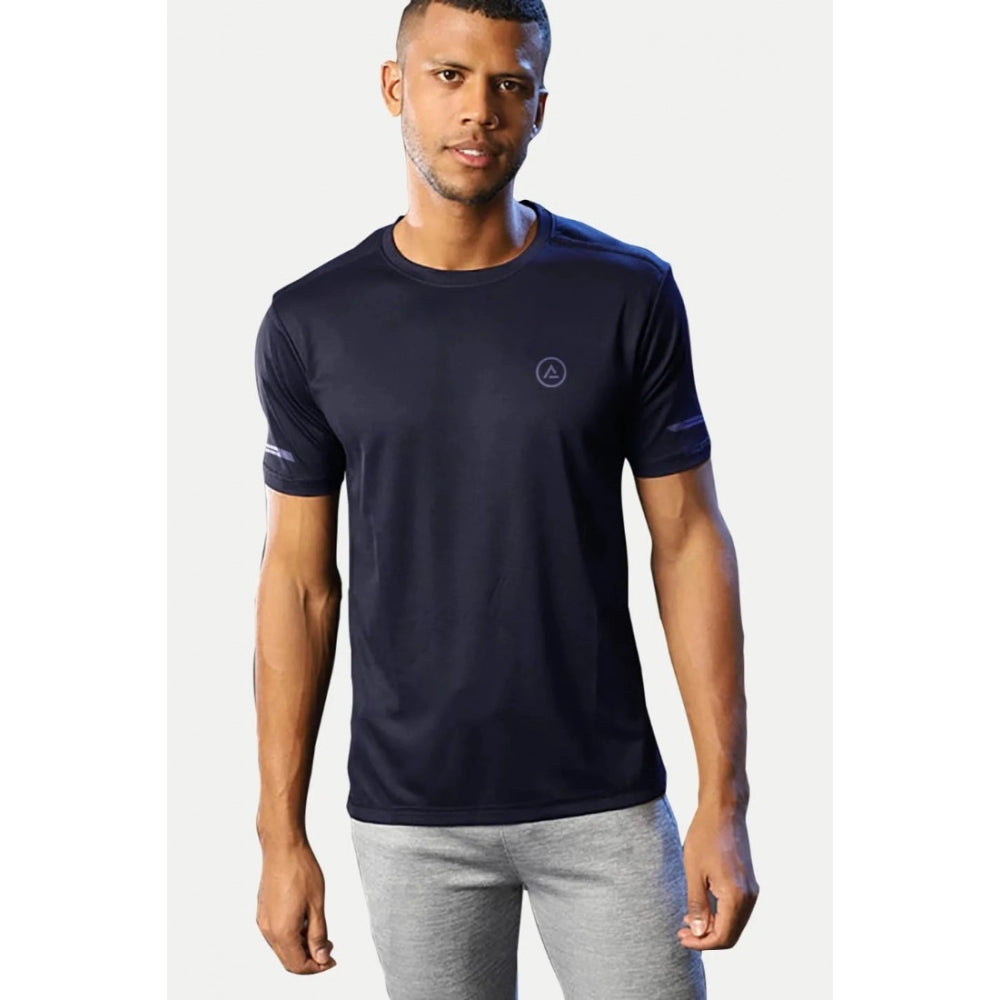 Generisches Herren-T-Shirt aus legerem, halbarmigem, einfarbigem Polyester mit Rundhalsausschnitt (Marineblau)