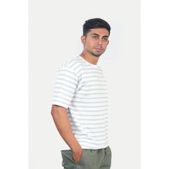 Generic Men's Casual Half sleeve Stripped Cotton Crew Neck T-shirt (White)