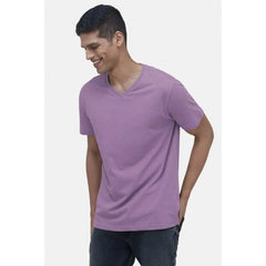 Generic Men's Casual Half sleeve Solid Cotton V Neck T-shirt (Lilac)