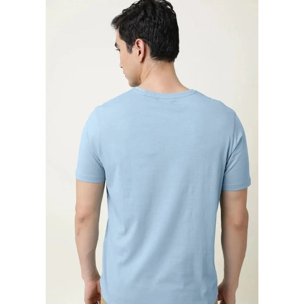 Generic Men's Casual Half sleeve Solid Cotton V Neck T-shirt (Sky)