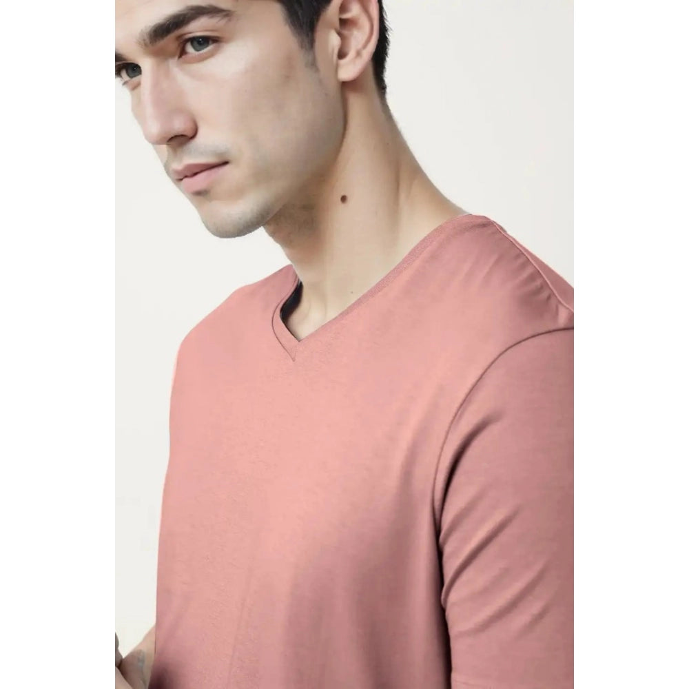 Generic Men's Casual Half sleeve Solid Cotton V Neck T-shirt (Onion)