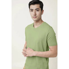 Generic Men's Casual Half sleeve Solid Cotton V Neck T-shirt (Pista)