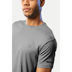 Generisches Herren-T-Shirt aus legerem, halbarmigem, einfarbigem Polyester mit Rundhalsausschnitt (Grau)