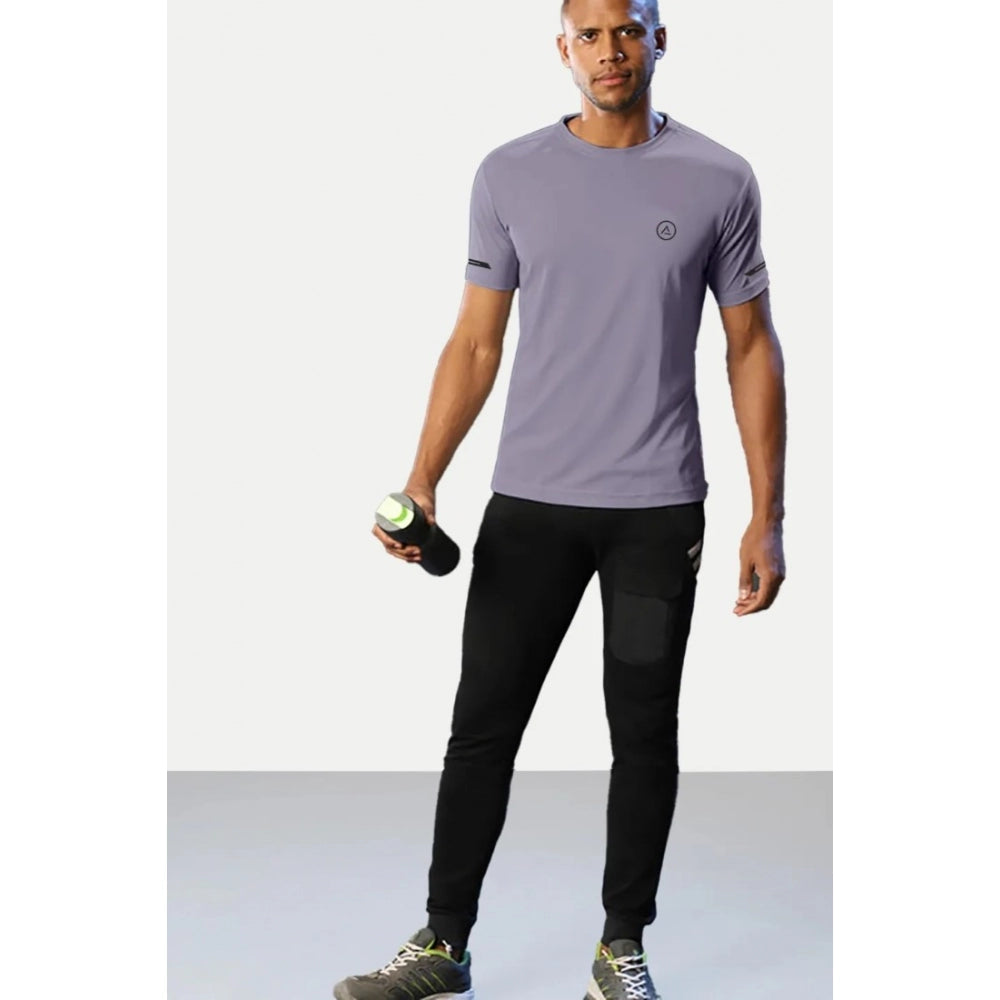 Generic Men's Casual Half sleeve Solid Polyester Crew Neck T-shirt (Lilac)