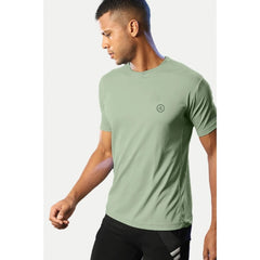 Generic Men's Casual Half sleeve Solid Polyester Crew Neck T-shirt (Pista)