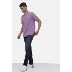 Generic Men's Casual Half sleeve Solid Cotton V Neck T-shirt (Lilac)