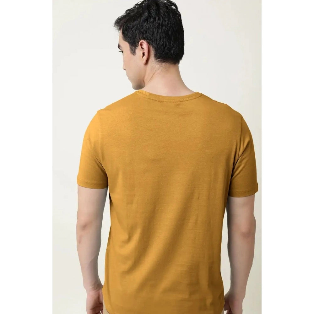 Generic Men's Casual Half sleeve Solid Cotton V Neck T-shirt (Mustard )