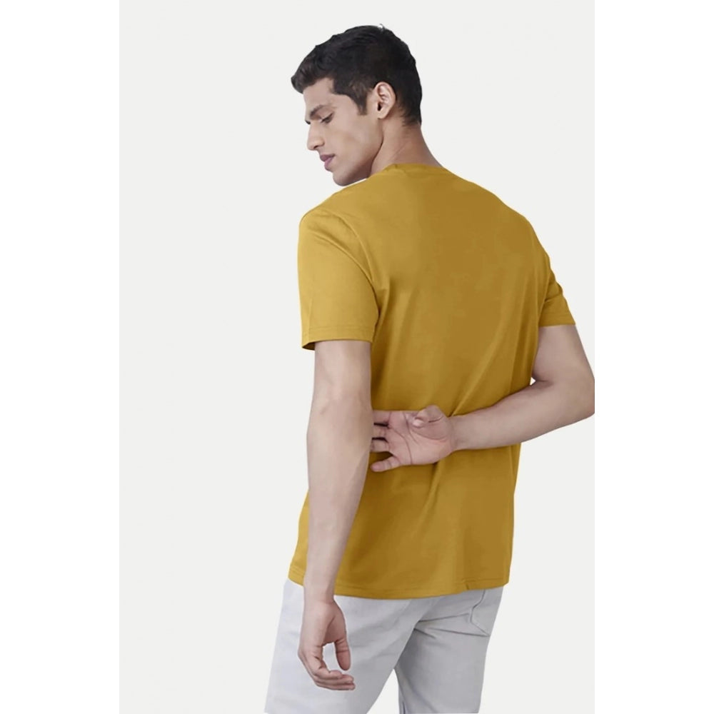 Generic Men's Casual Half sleeve Printed Polyester Crew Neck T-shirt (Mustard)