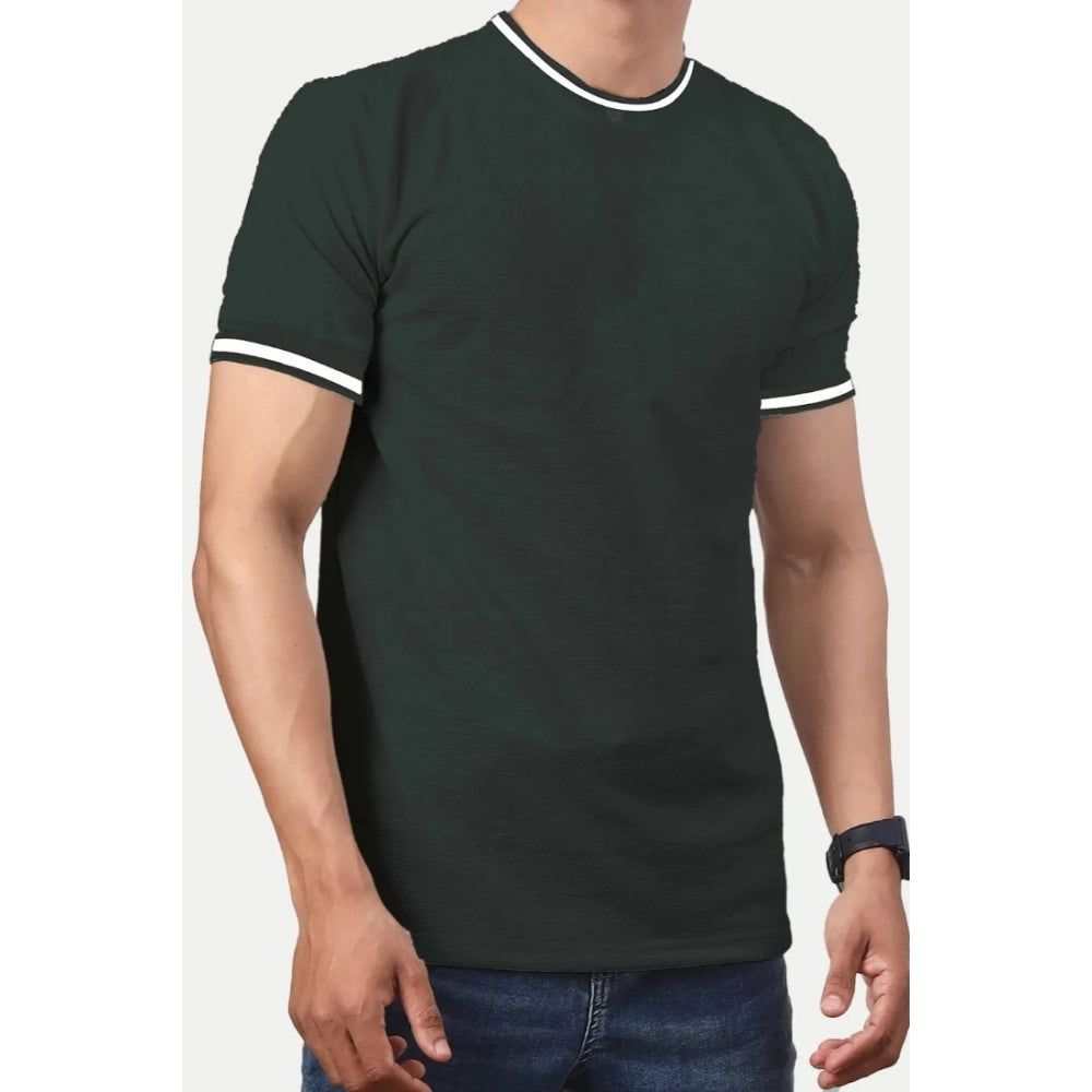 Generisches Herren-T-Shirt aus legerem, halbarmigem Polyester mit Rundhalsausschnitt (Oliv)