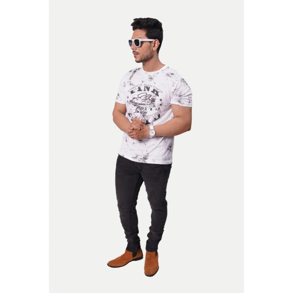 Generic Men's Casual Half sleeve Printed Cotton Crew Neck T-shirt (White)