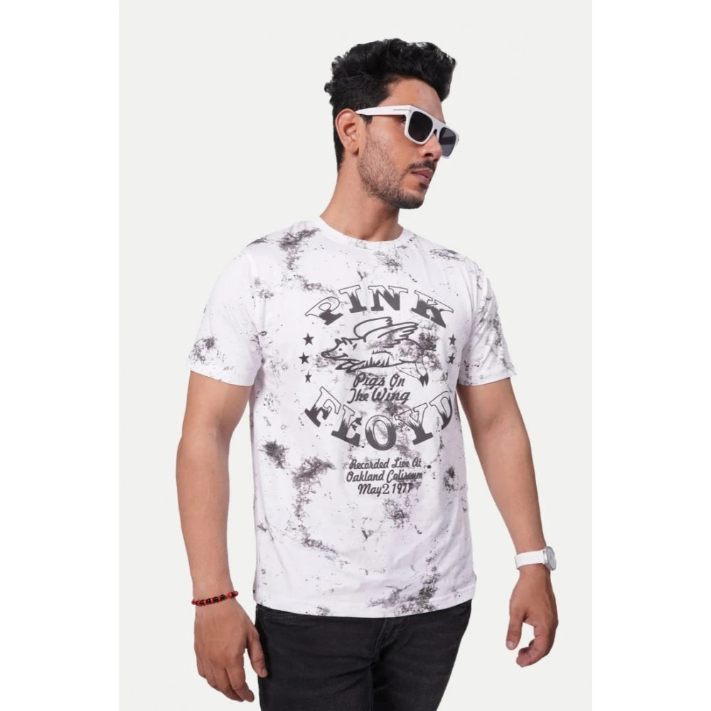 Generic Men's Casual Half sleeve Printed Cotton Crew Neck T-shirt (White)