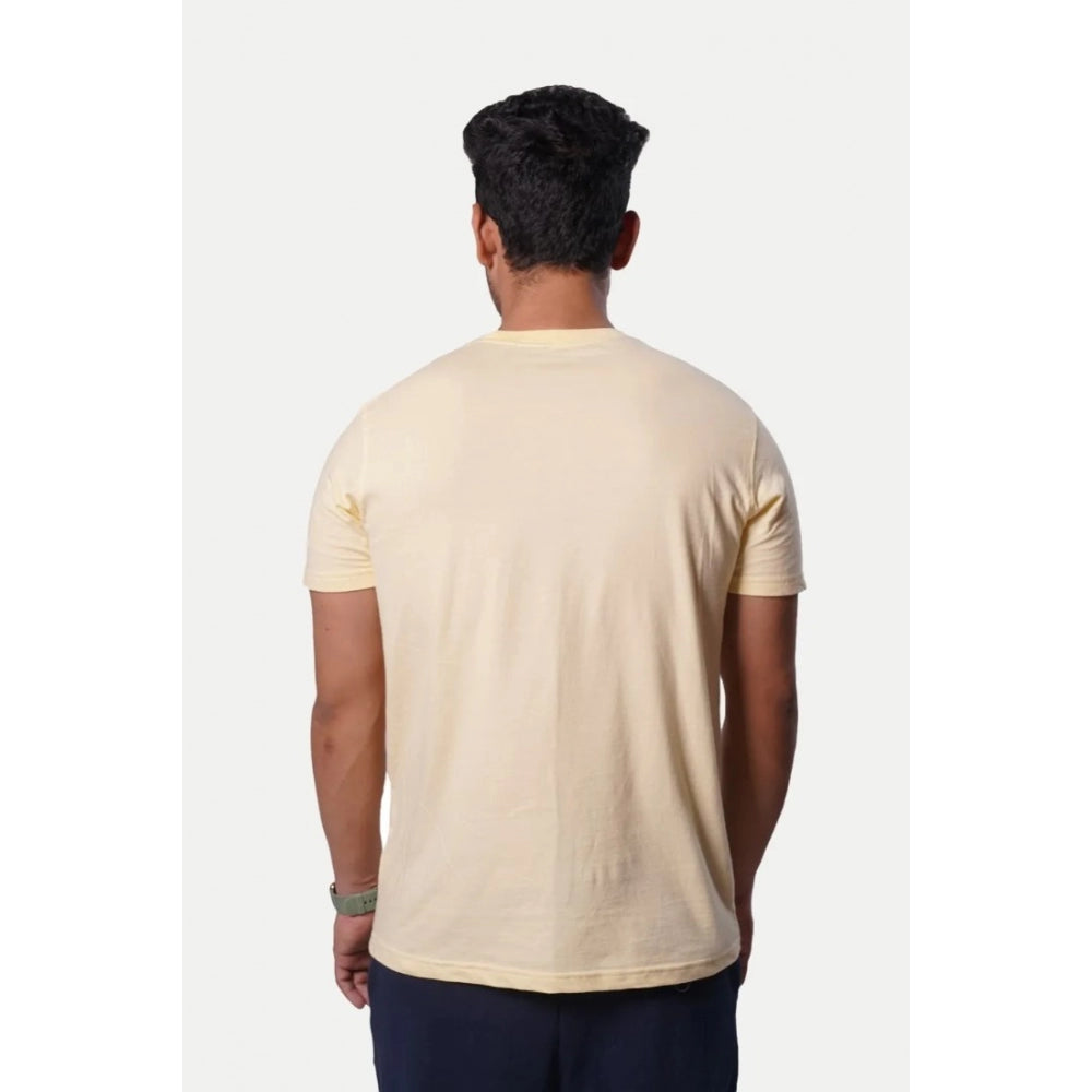 Generisches Herren-T-Shirt mit halblangen Ärmeln und Rundhalsausschnitt aus bedruckter Baumwolle (Beige)