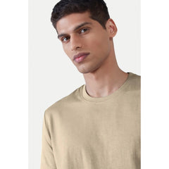 Generisches Herren-T-Shirt aus legerem, halbarmigem, einfarbigem Polyester mit Rundhalsausschnitt (Beige)