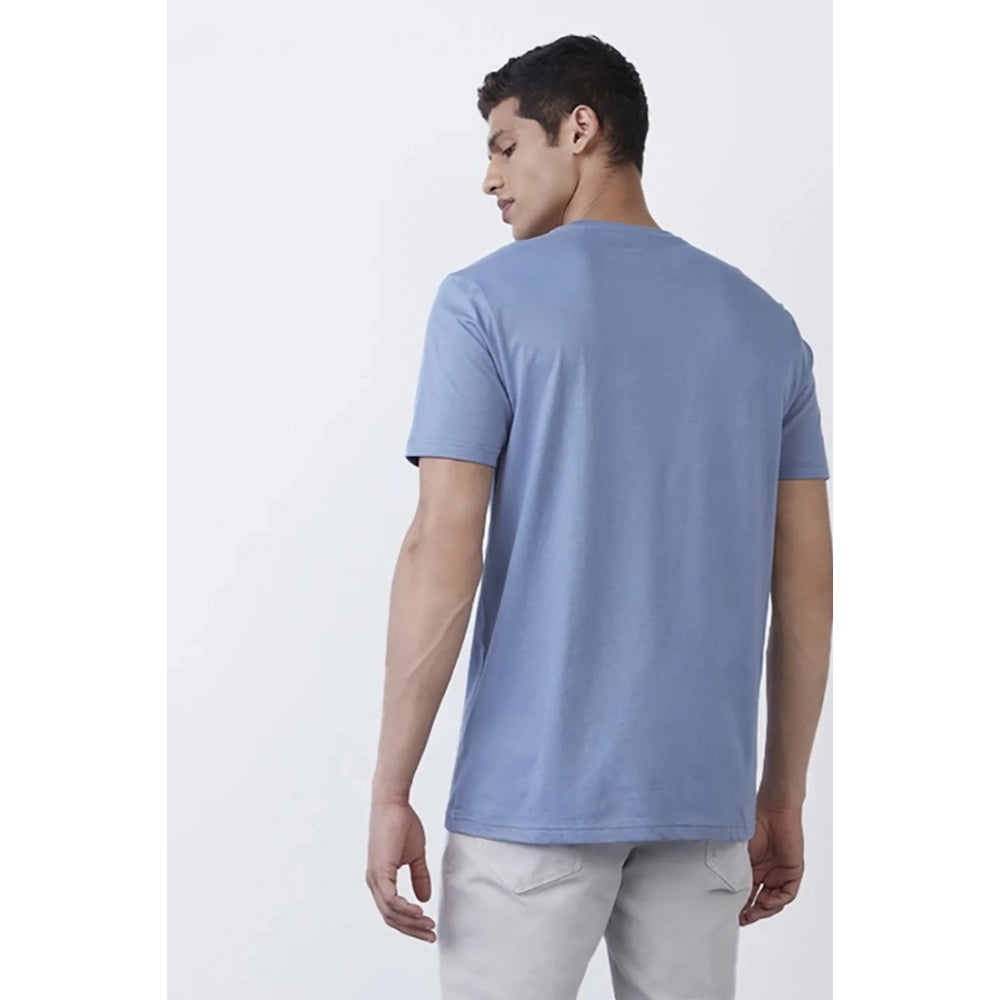 Generic Men's Casual Half sleeve Solid Polyester Crew Neck T-shirt (Light Blue)