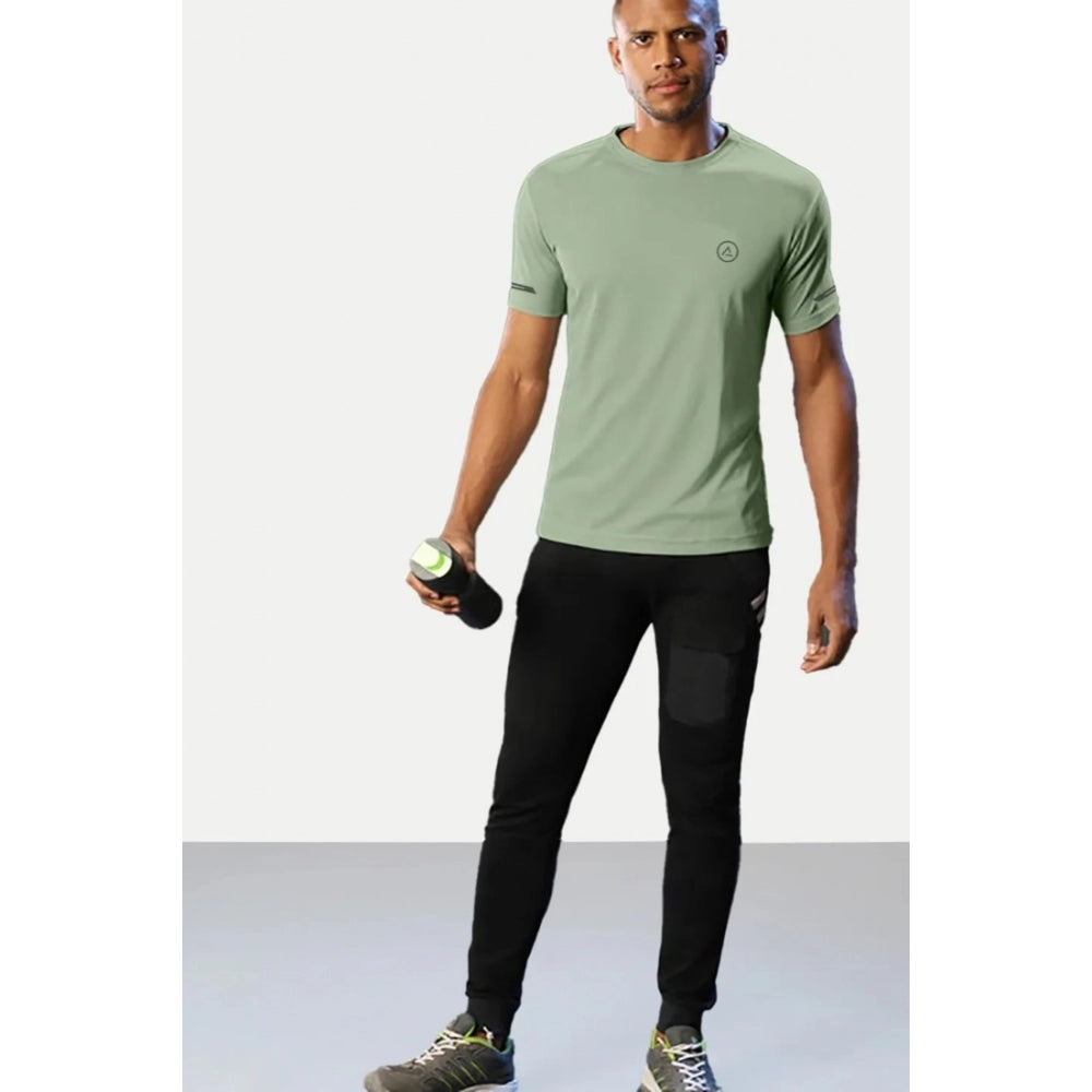 Generic Men's Casual Half sleeve Solid Polyester Crew Neck T-shirt (Pista)