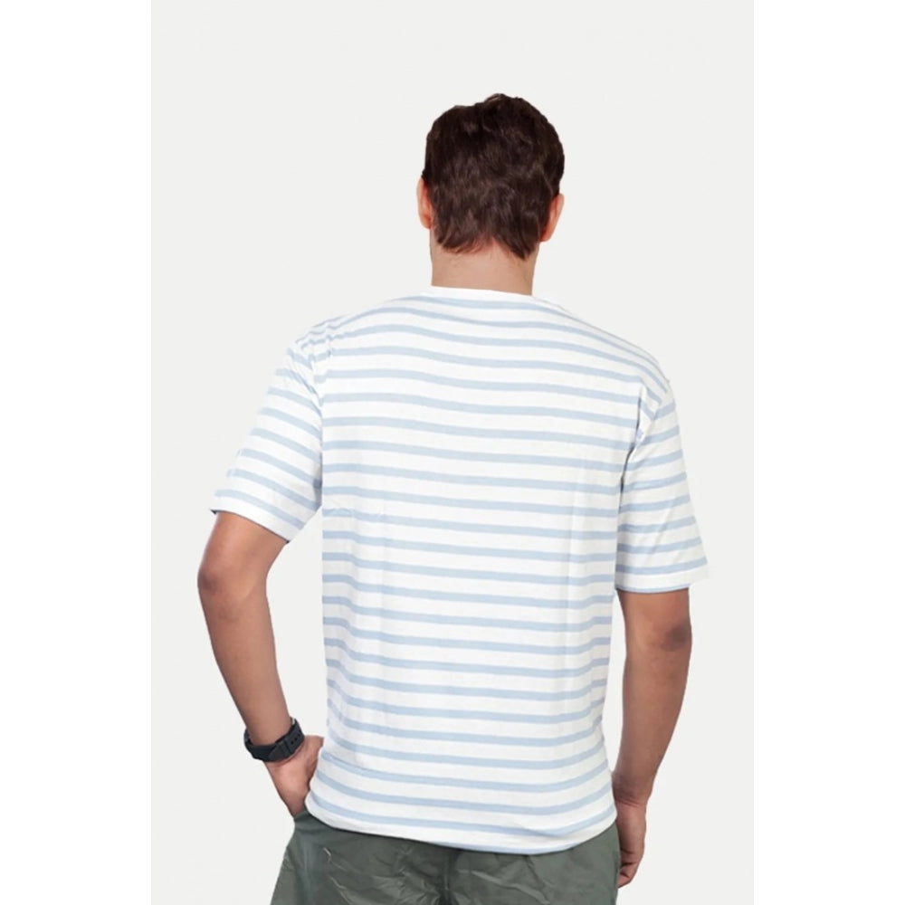 Generic Men's Casual Half sleeve Stripped Cotton Crew Neck T-shirt (White)