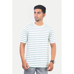 Generic Men's Casual Half sleeve Stripped Cotton Crew Neck T-shirt (White)