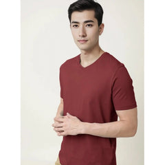 Generic Men's Casual Half sleeve Solid Cotton V Neck T-shirt (Maroon)