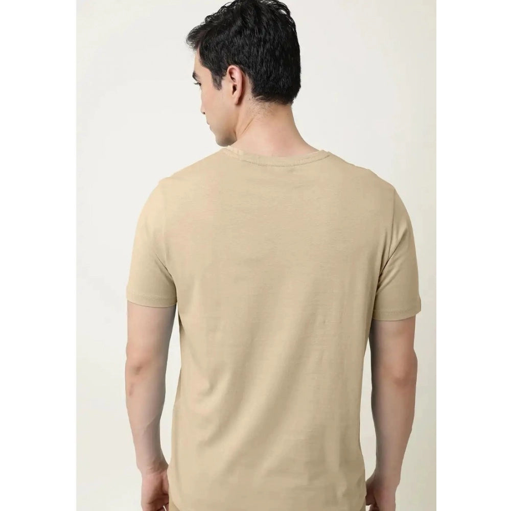 Generisches Herren-T-Shirt mit halblangen Ärmeln und V-Ausschnitt aus massiver Baumwolle (Beige)