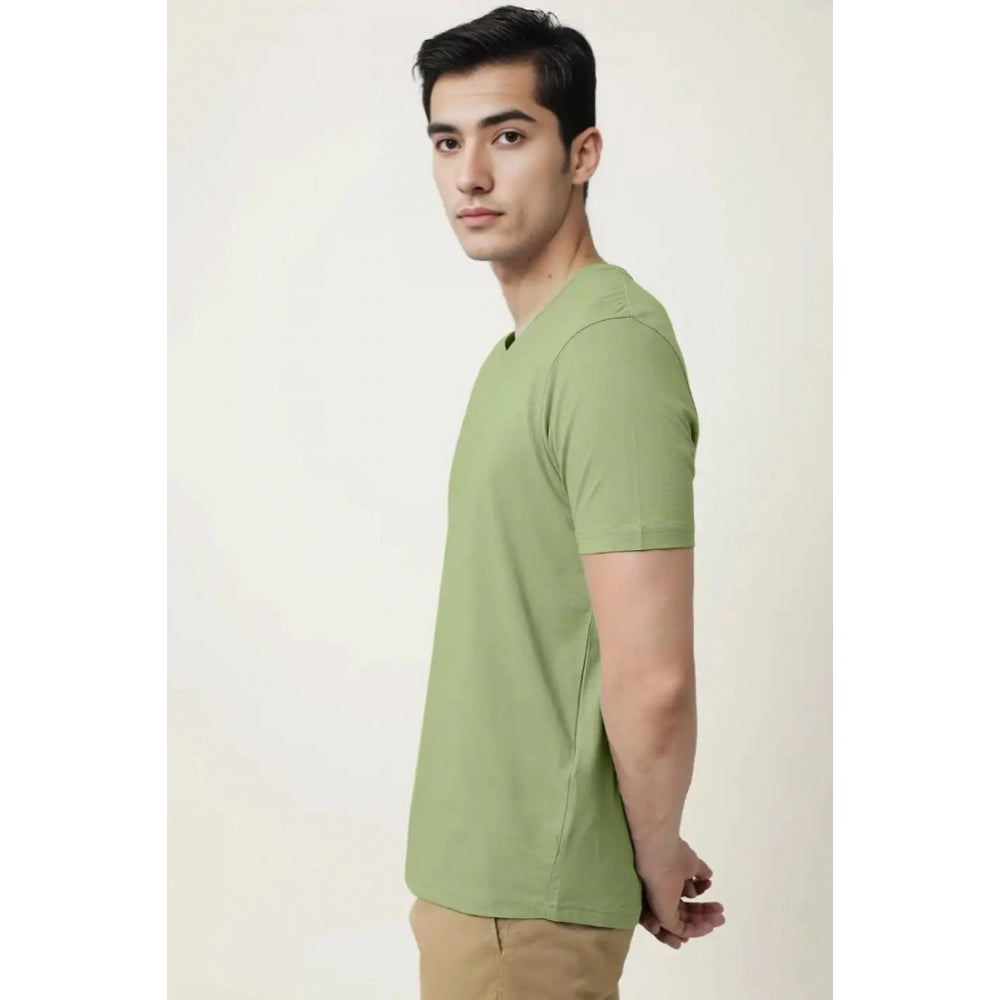 Generic Men's Casual Half sleeve Solid Cotton V Neck T-shirt (Pista)