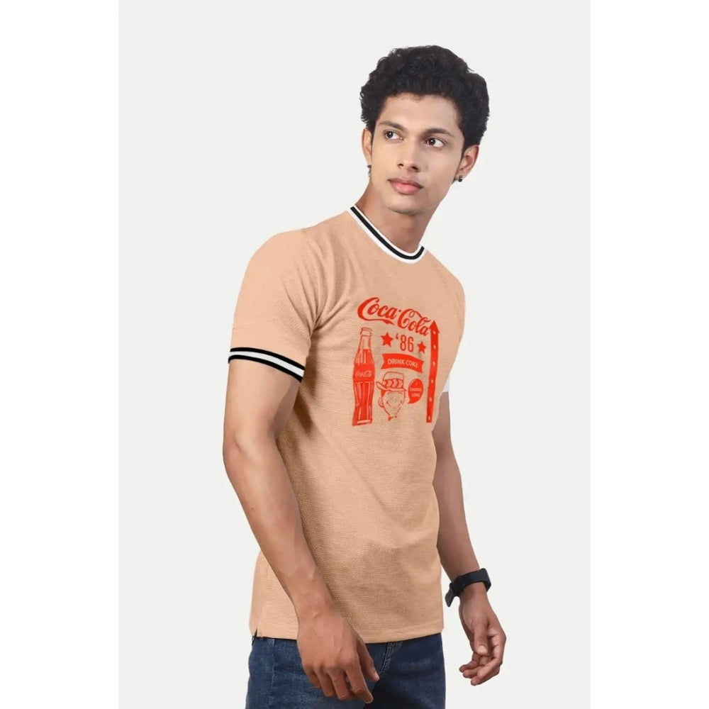 Generic Men's Casual Half sleeve Printed Cotton Crew Neck T-shirt (Coral)