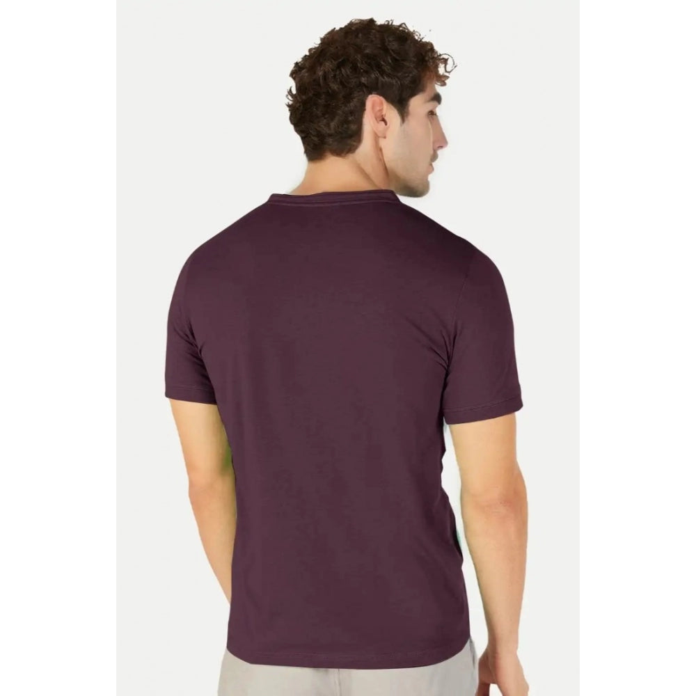 Generic Men's Casual Half sleeve Solid Cotton Henley Neck T-shirt (Wine)